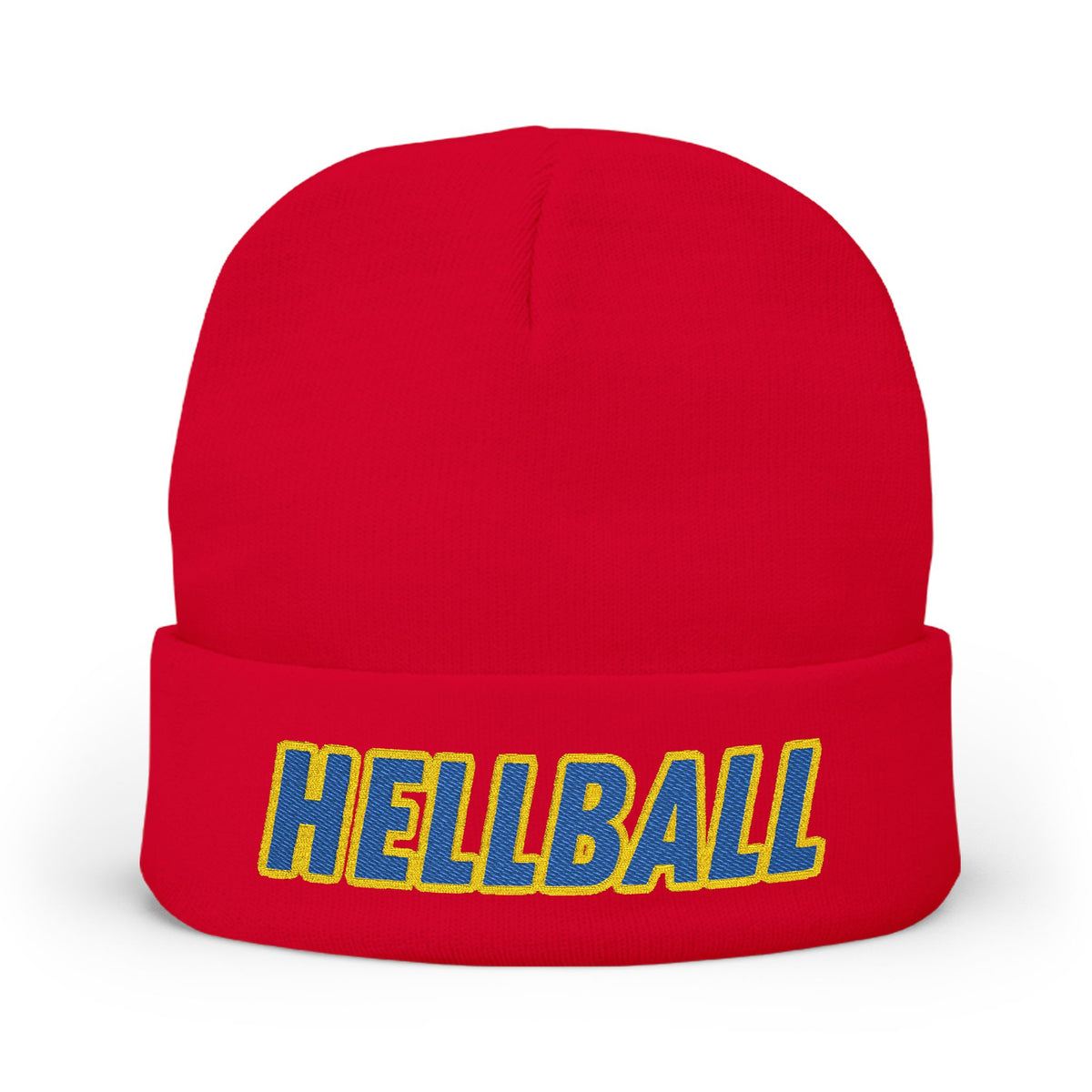 BORO Embroidered "HELLBALL" Knit Beanie - Bold Lettering Winter Hat