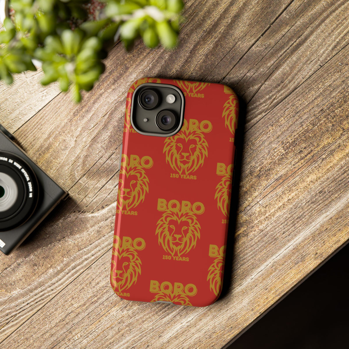 BORO Gold on red Lion Head Phone Case — Red 150 years Pattern Protective Case