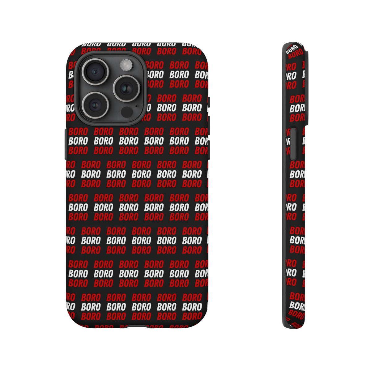 BORO BORO BORO Pattern Phone Case — Bold Red & White Repeating Text Protective Cover
