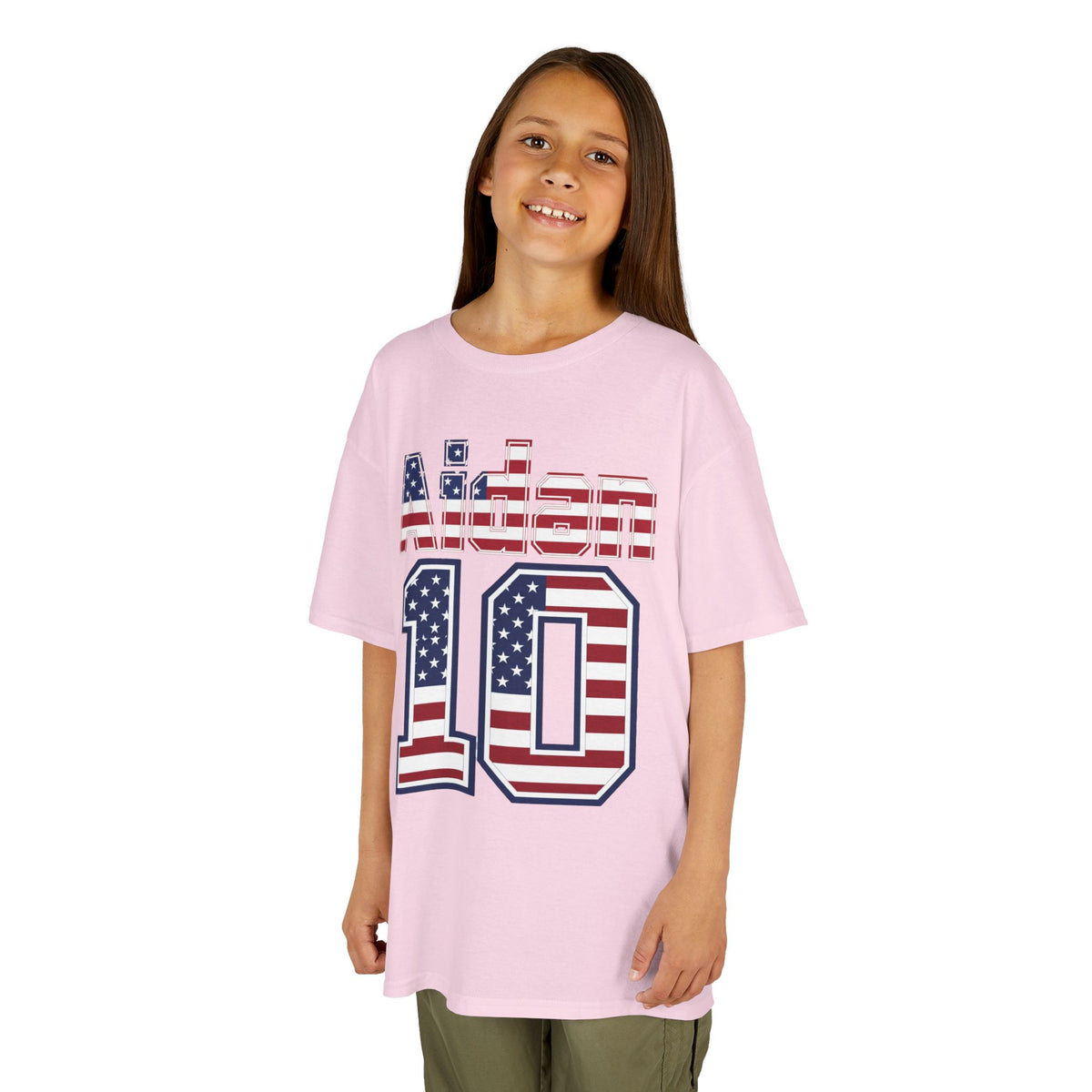Kids Shirt 'Aiden 10' American Flag BORO Shirt, Aidan Morris is our Number 10 'Front print'