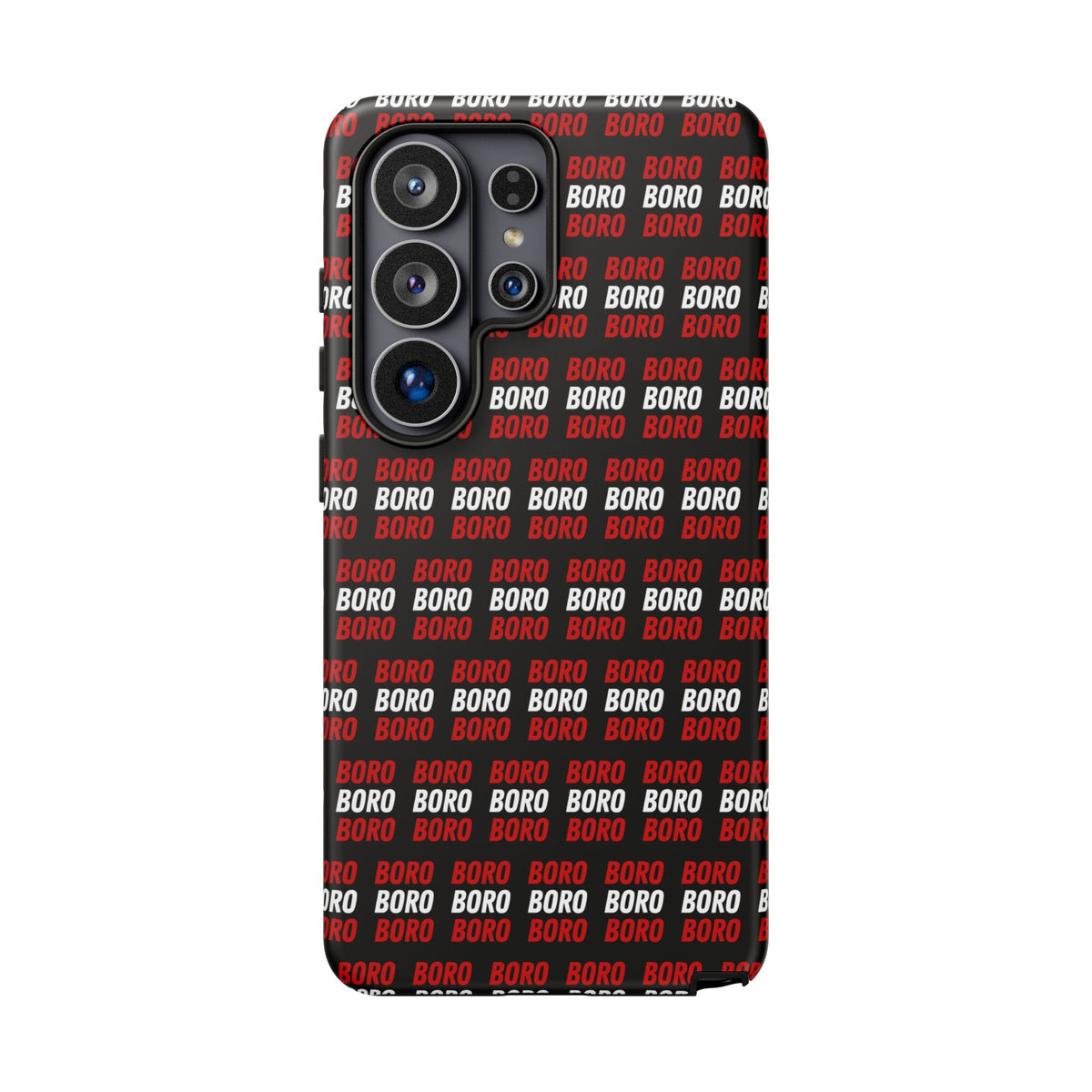 BORO BORO BORO Pattern Phone Case — Bold Red & White Repeating Text Protective Cover