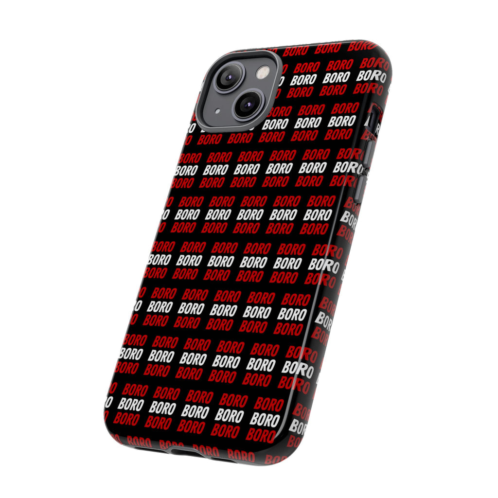 BORO BORO BORO Pattern Phone Case — Bold Red & White Repeating Text Protective Cover