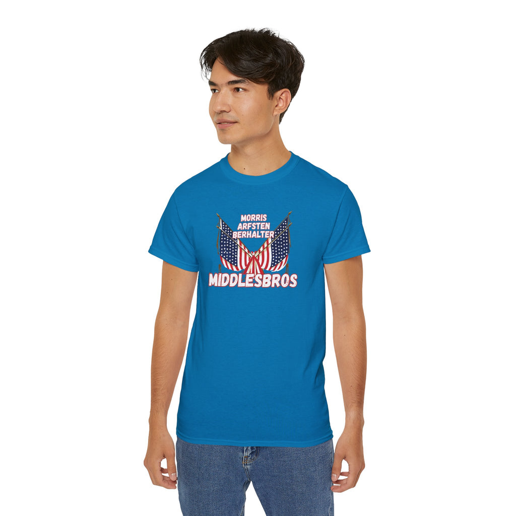 American Flag Graphic Cotton T-Shirt - Morris, Arfsten and Berhalter - Patriotic 'Middlesbros' Tee
