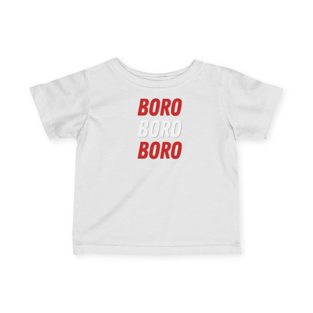 Infant Tee — "BORO BORO BORO" Red & White Graphic Baby Shirt