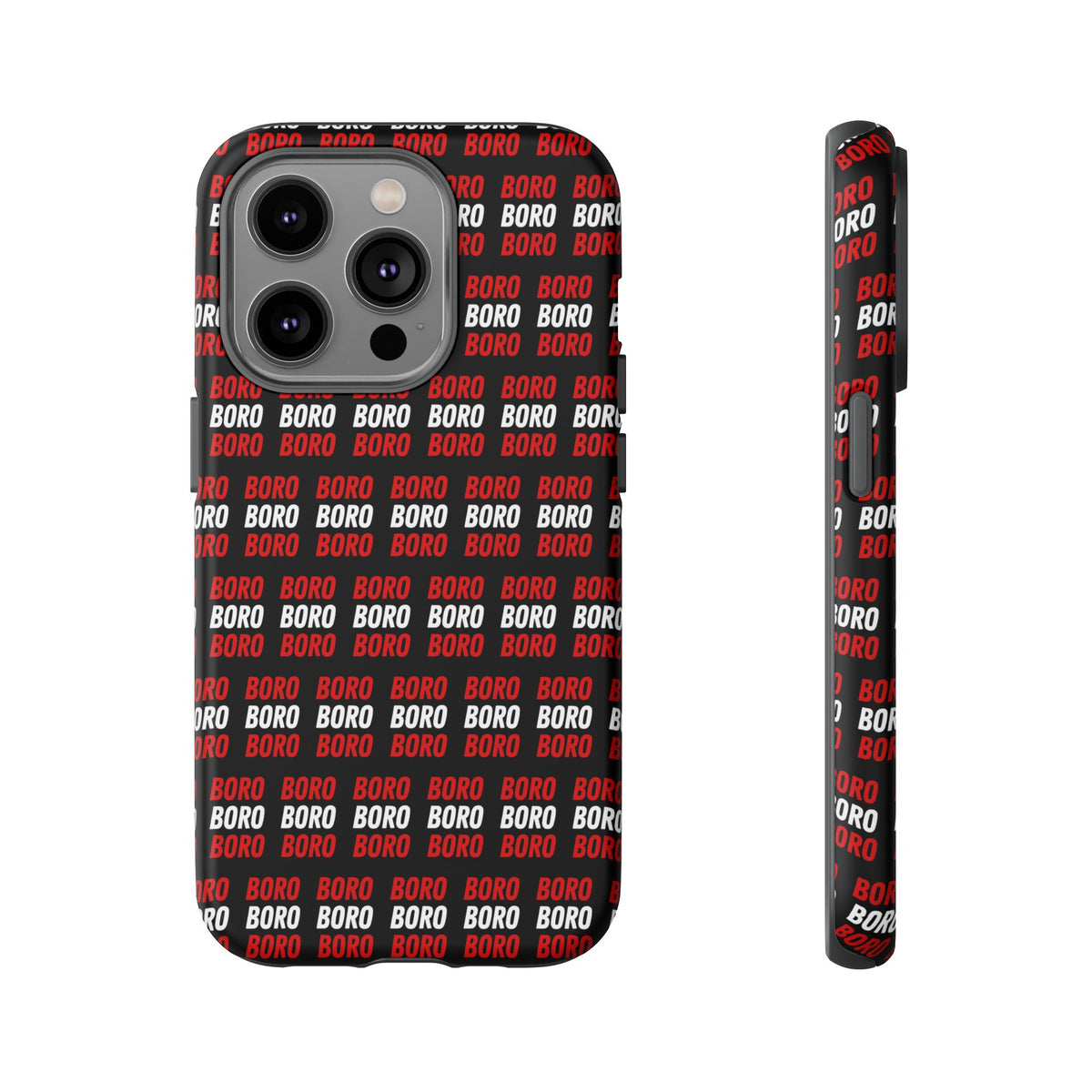 BORO BORO BORO Pattern Phone Case — Bold Red & White Repeating Text Protective Cover
