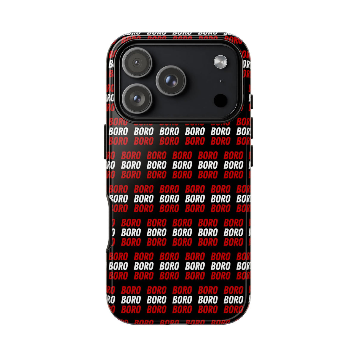 BORO BORO BORO Pattern Phone Case — Bold Red & White Repeating Text Protective Cover