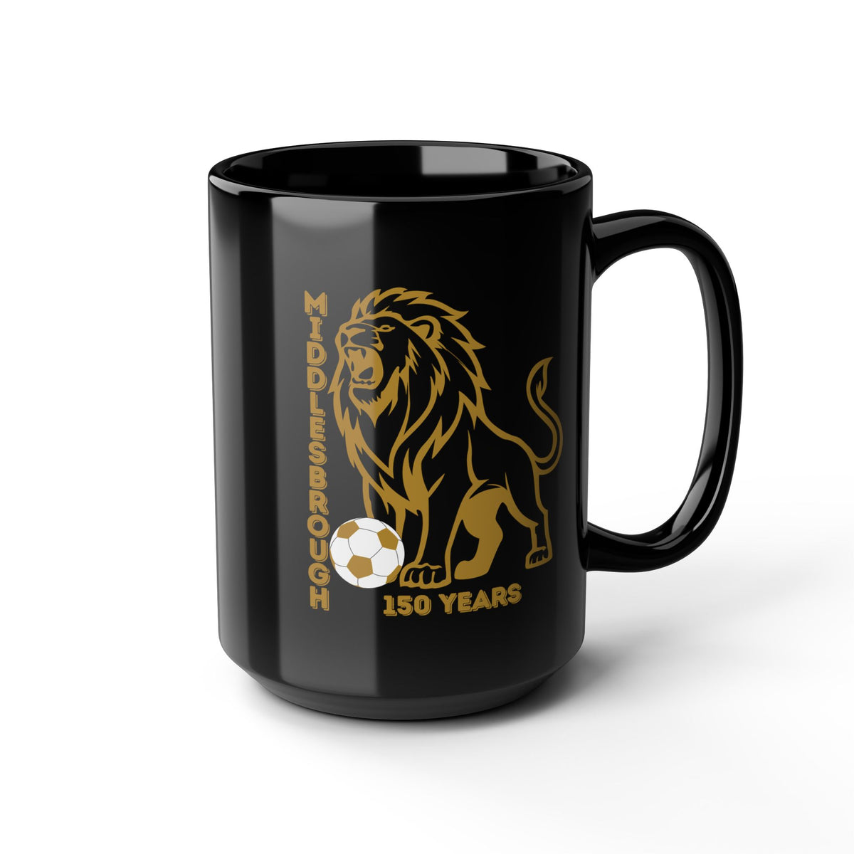 Middlesbrough Lion Soccer Mug — 150 Years Commemorative Black Coffee Cup (11oz/15oz)