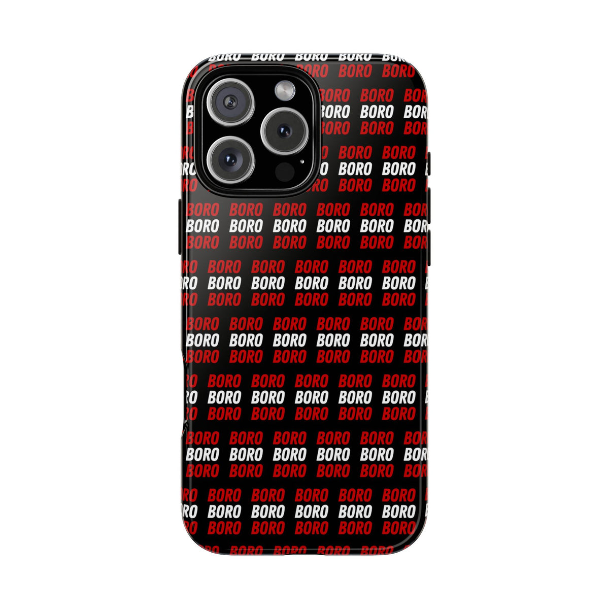 BORO BORO BORO Pattern Phone Case — Bold Red & White Repeating Text Protective Cover