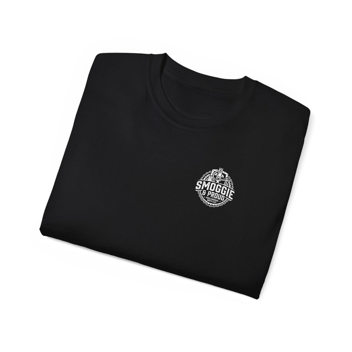 Smoggie & Proud Badge T‑Shirt — Teesside Pride Tee badge graphic