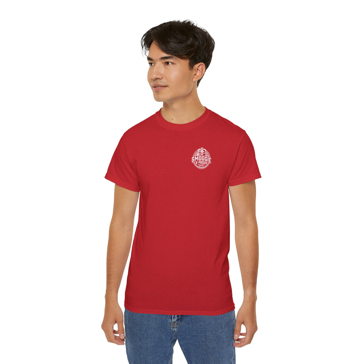 Smoggie & Proud Badge T‑Shirt — Teesside Pride Tee badge graphic