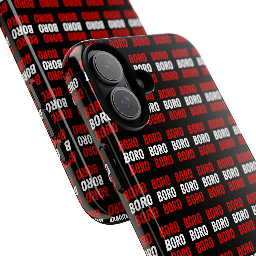 BORO BORO BORO Pattern Phone Case — Bold Red & White Repeating Text Protective Cover