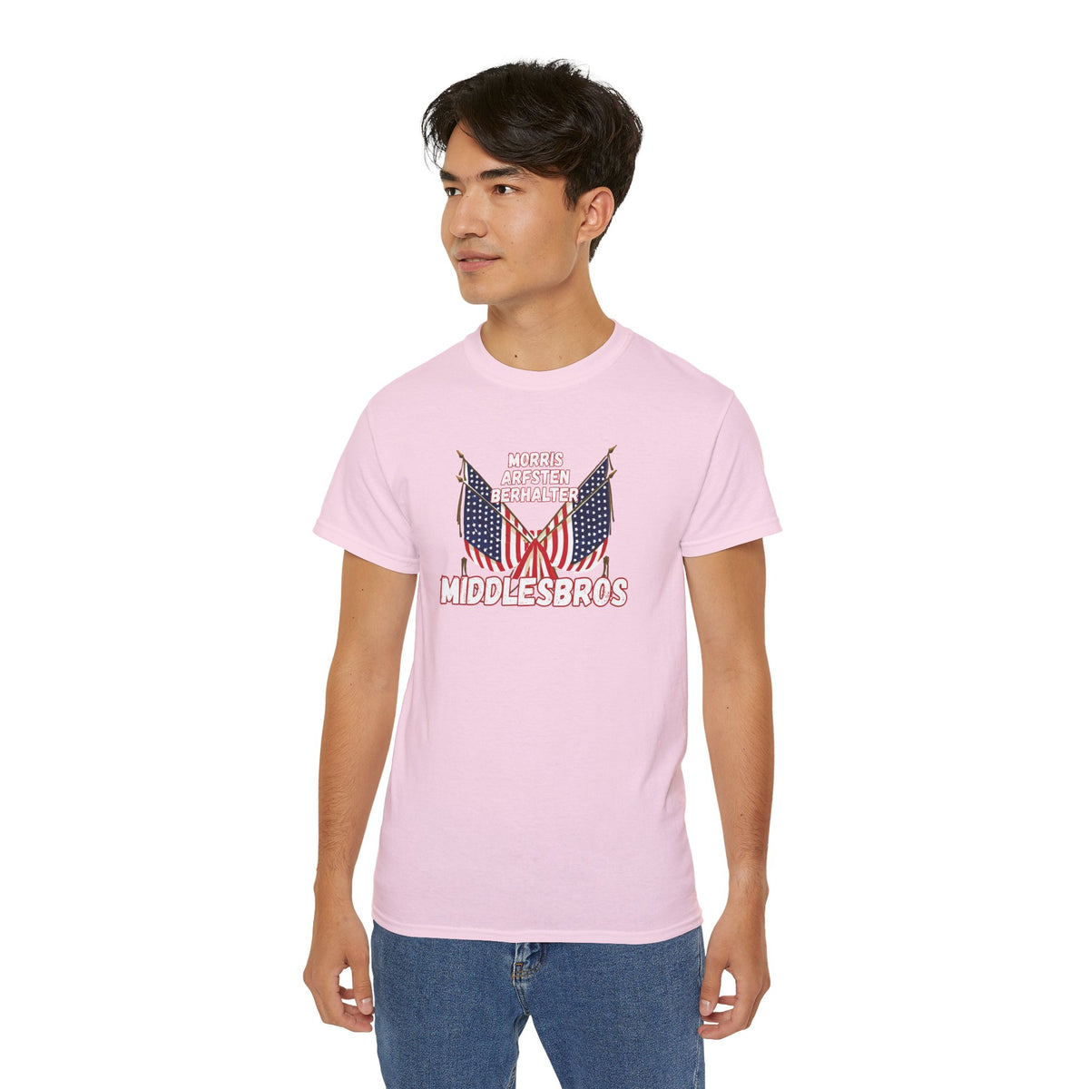 American Flag Graphic Cotton T-Shirt - Morris, Arfsten and Berhalter - Patriotic 'Middlesbros' Tee