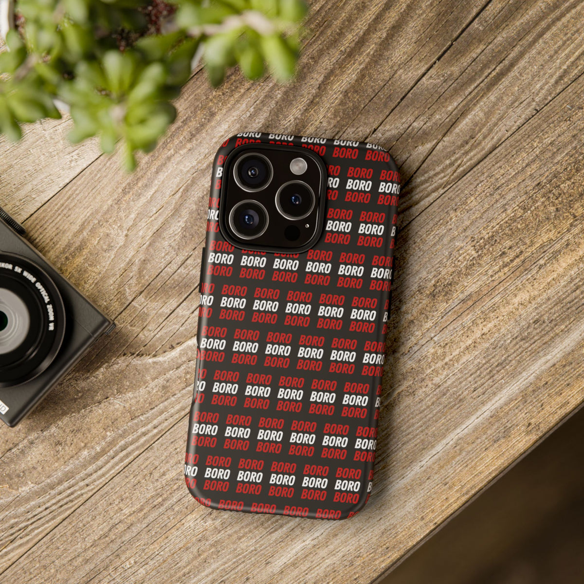 BORO BORO BORO Pattern Phone Case — Bold Red & White Repeating Text Protective Cover