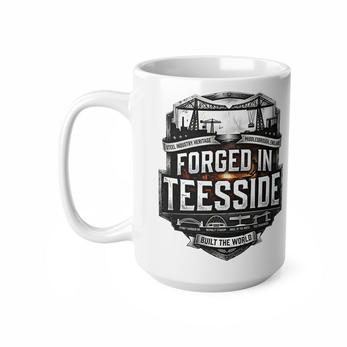 Forged in Teesside Ceramic Coffee Mug – 11oz & 15oz Middlesbrough Industrial Heritage Gift