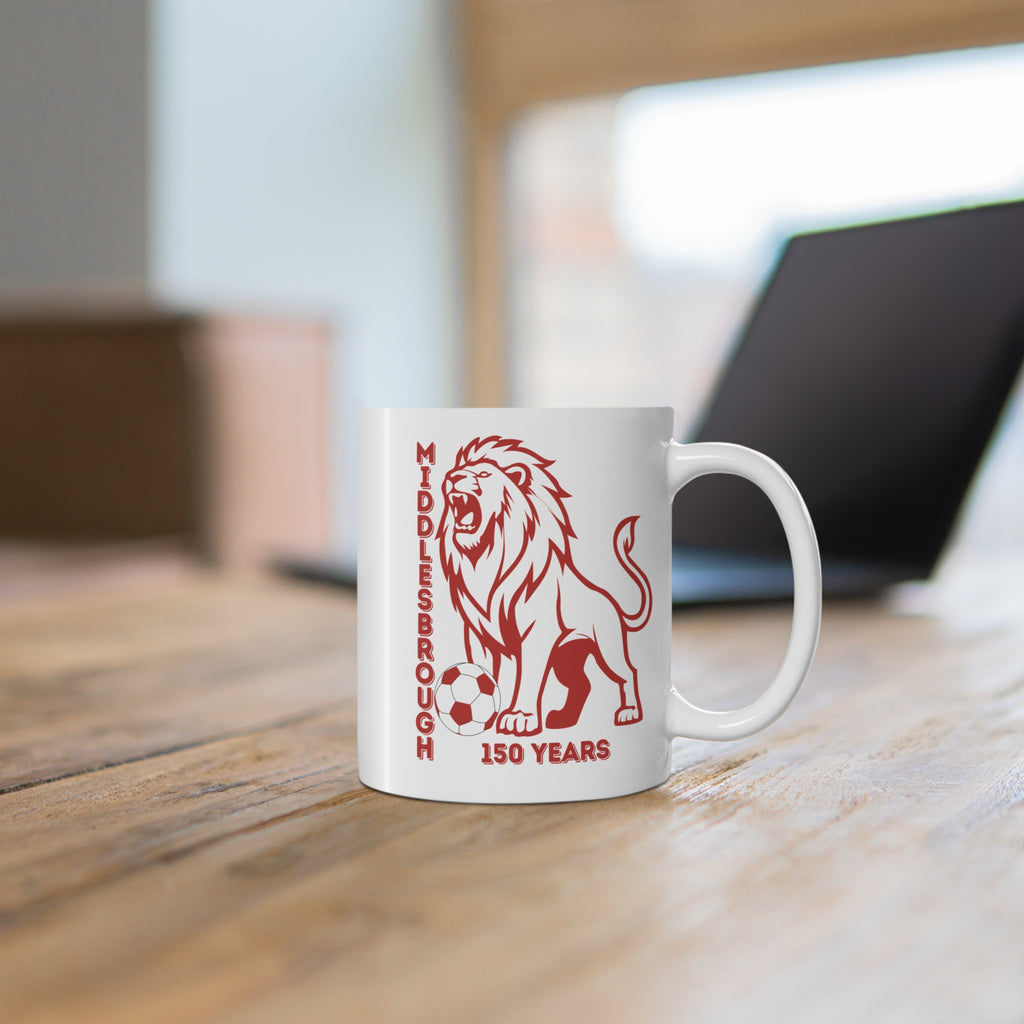 Middlesbrough 150 Years Lion Football Ceramic Mug — 11oz & 15oz Commemorative Coffee Cup
