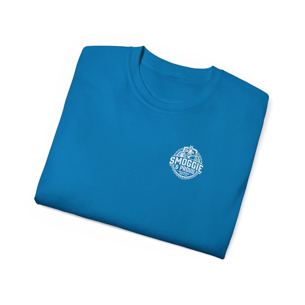 Smoggie & Proud Badge T‑Shirt — Teesside Pride Tee badge graphic