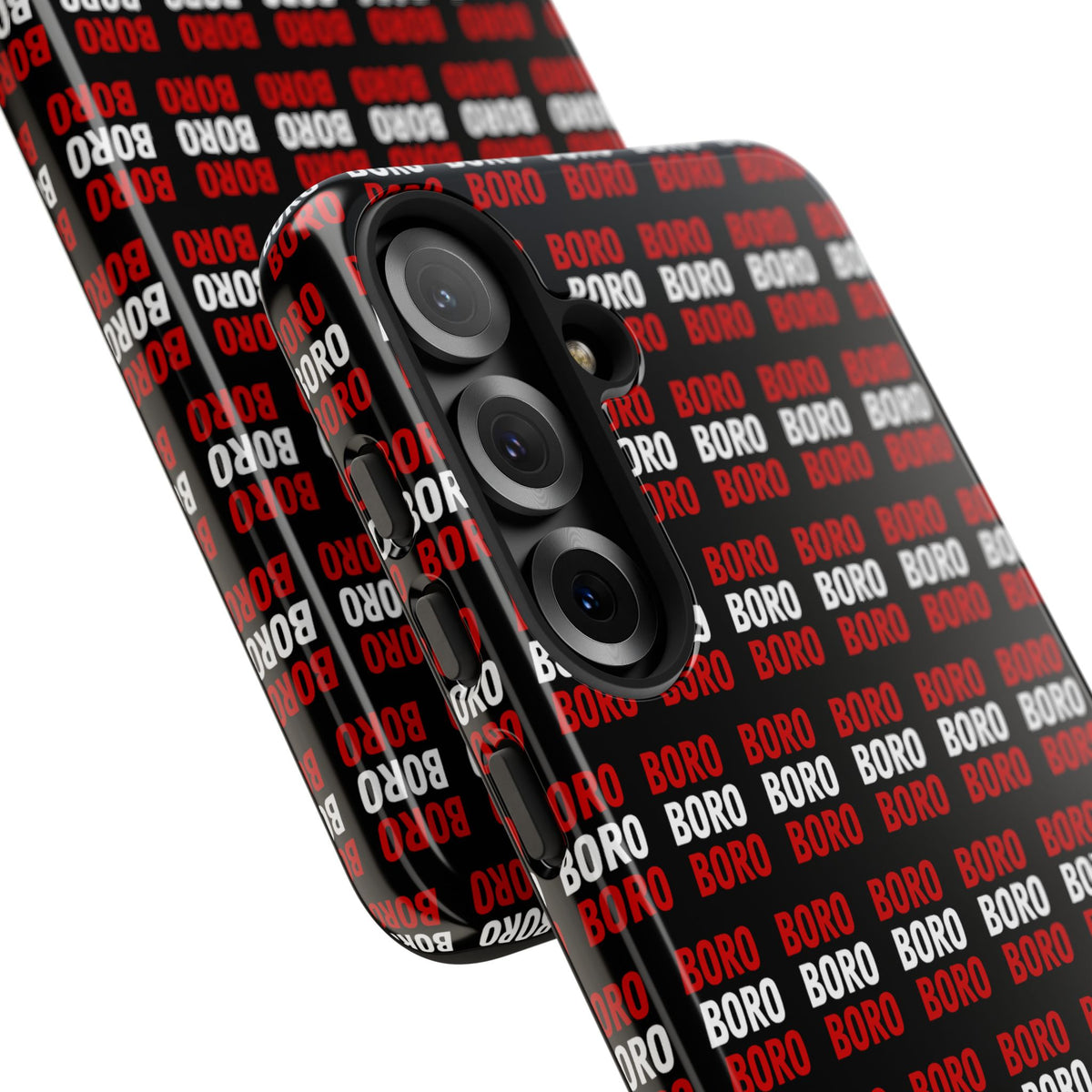 BORO BORO BORO Pattern Phone Case — Bold Red & White Repeating Text Protective Cover