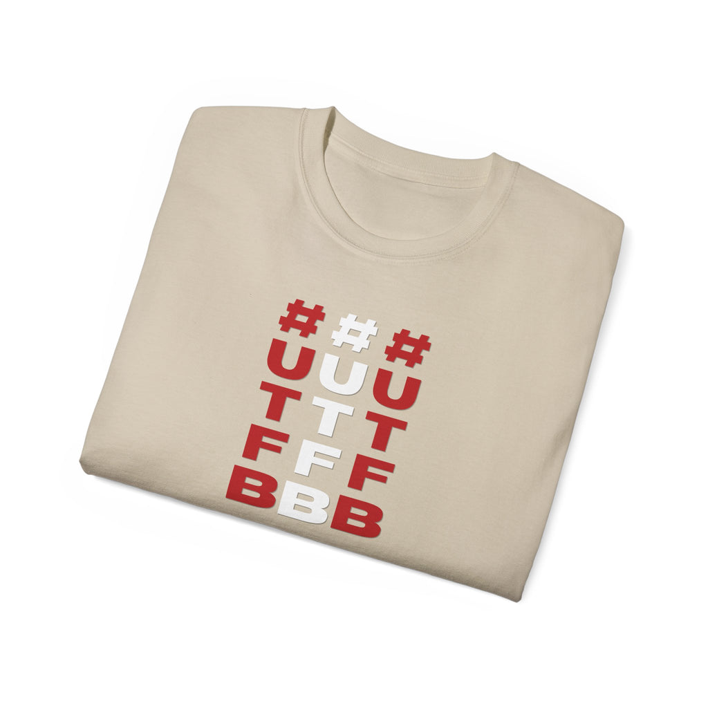Tripple Vertical '#UTFB' Graphic Tee — Red & White Minimalist Design