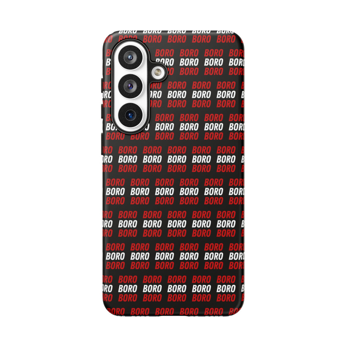 BORO BORO BORO Pattern Phone Case — Bold Red & White Repeating Text Protective Cover