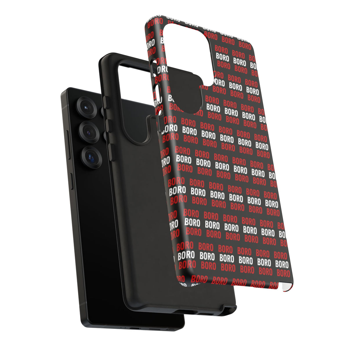 BORO BORO BORO Pattern Phone Case — Bold Red & White Repeating Text Protective Cover