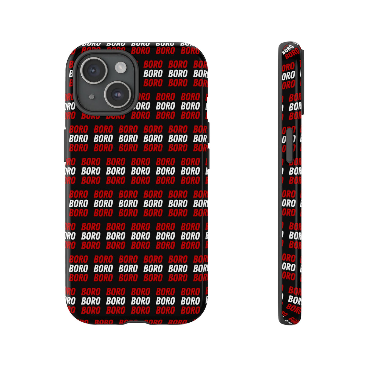 BORO BORO BORO Pattern Phone Case — Bold Red & White Repeating Text Protective Cover