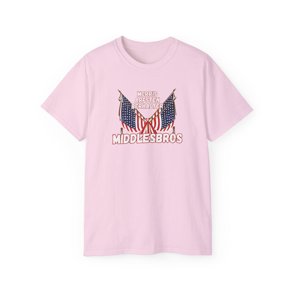 American Flag Graphic Cotton T-Shirt - Morris, Arfsten and Berhalter - Patriotic 'Middlesbros' Tee