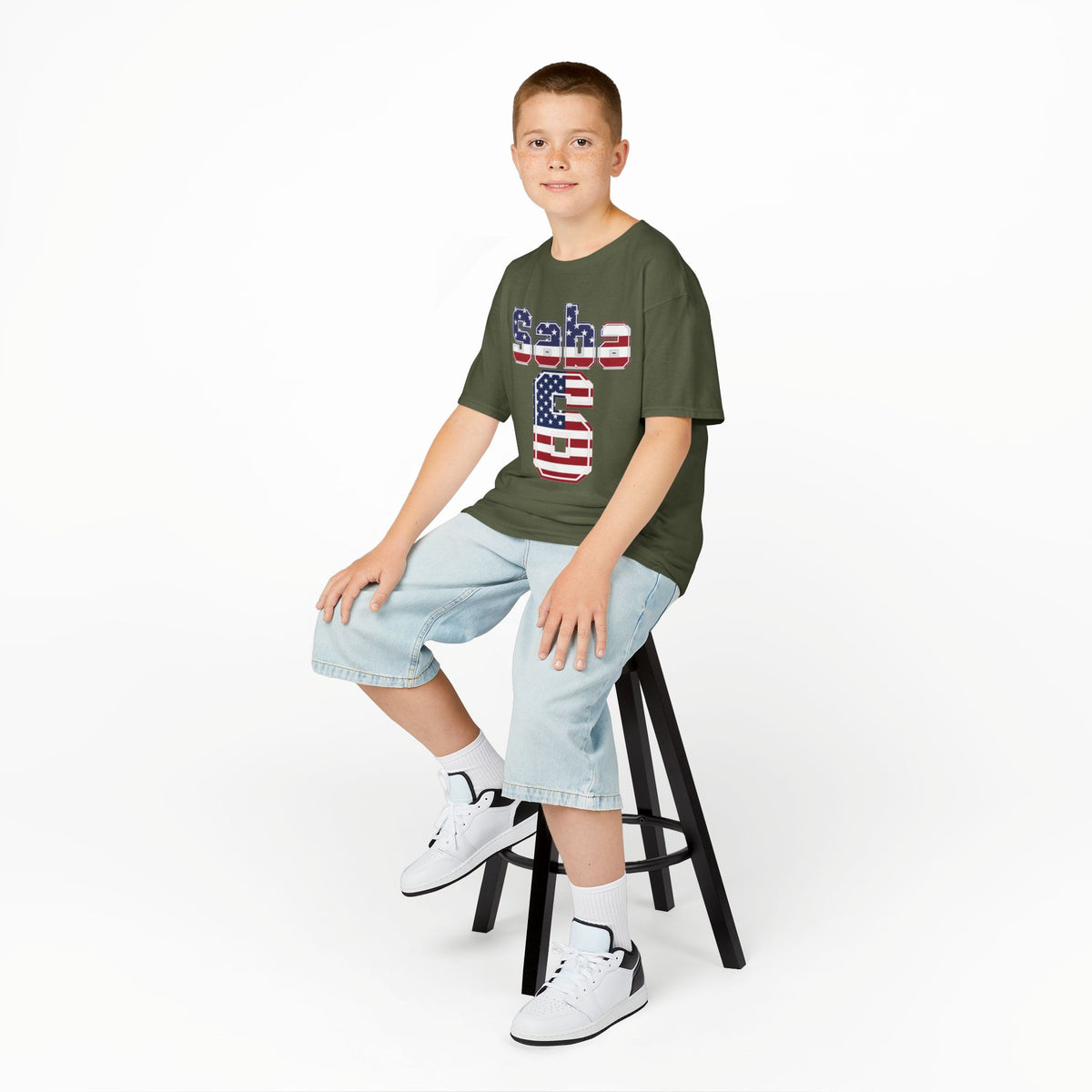 Kids Shirt 'Saba 6' American Flag BORO Shirt, Sabastian Berhalter is our Number 6 'Front print'
