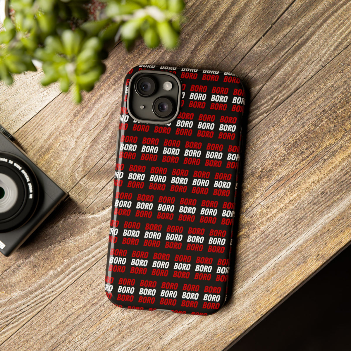 BORO BORO BORO Pattern Phone Case — Bold Red & White Repeating Text Protective Cover