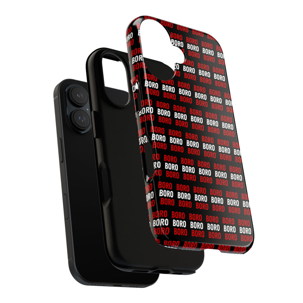 BORO BORO BORO Pattern Phone Case — Bold Red & White Repeating Text Protective Cover