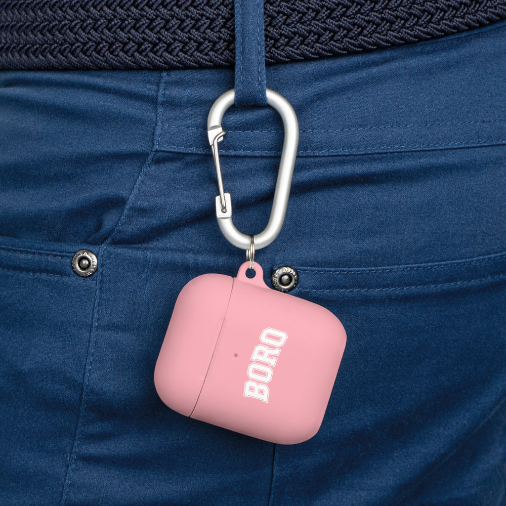 BORO Collegiate AirPods Case Cover — Black Silicone with Carabiner