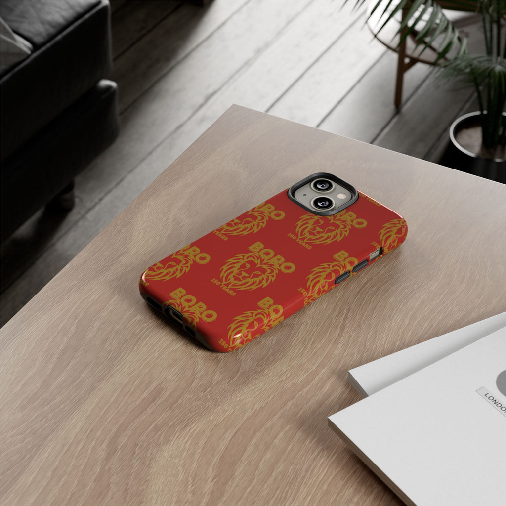 BORO Gold on red Lion Head Phone Case — Red 150 years Pattern Protective Case