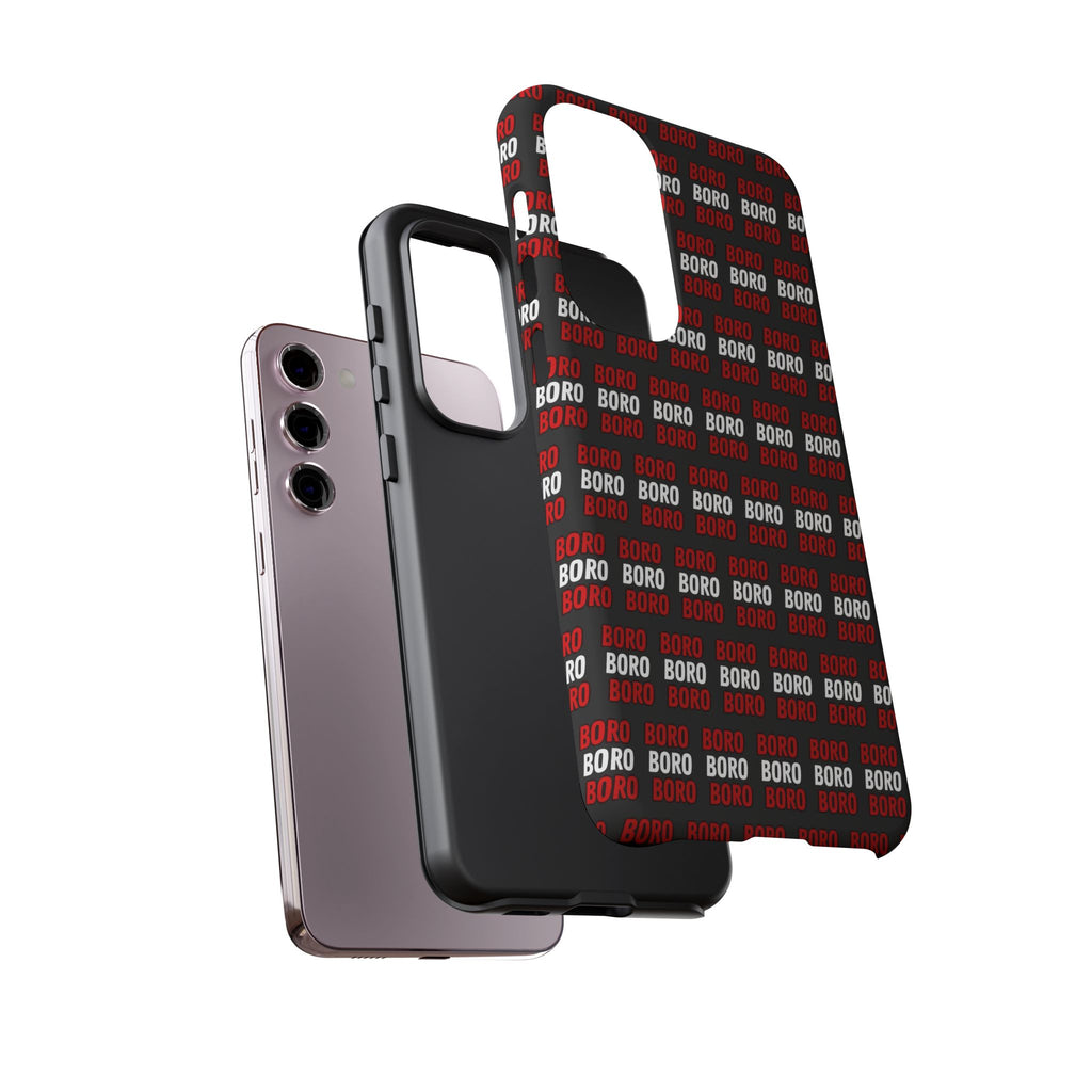 BORO BORO BORO Pattern Phone Case — Bold Red & White Repeating Text Protective Cover