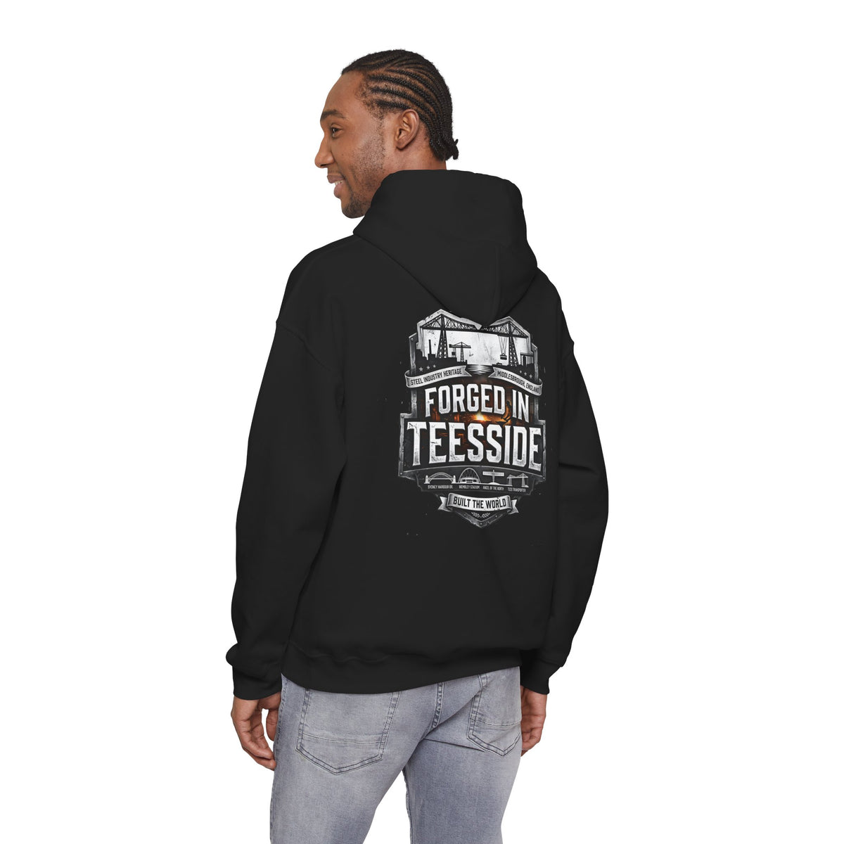 Forged in Teesside Hoodie — Industrial Teesside Pride Sweatshirt 'back print'