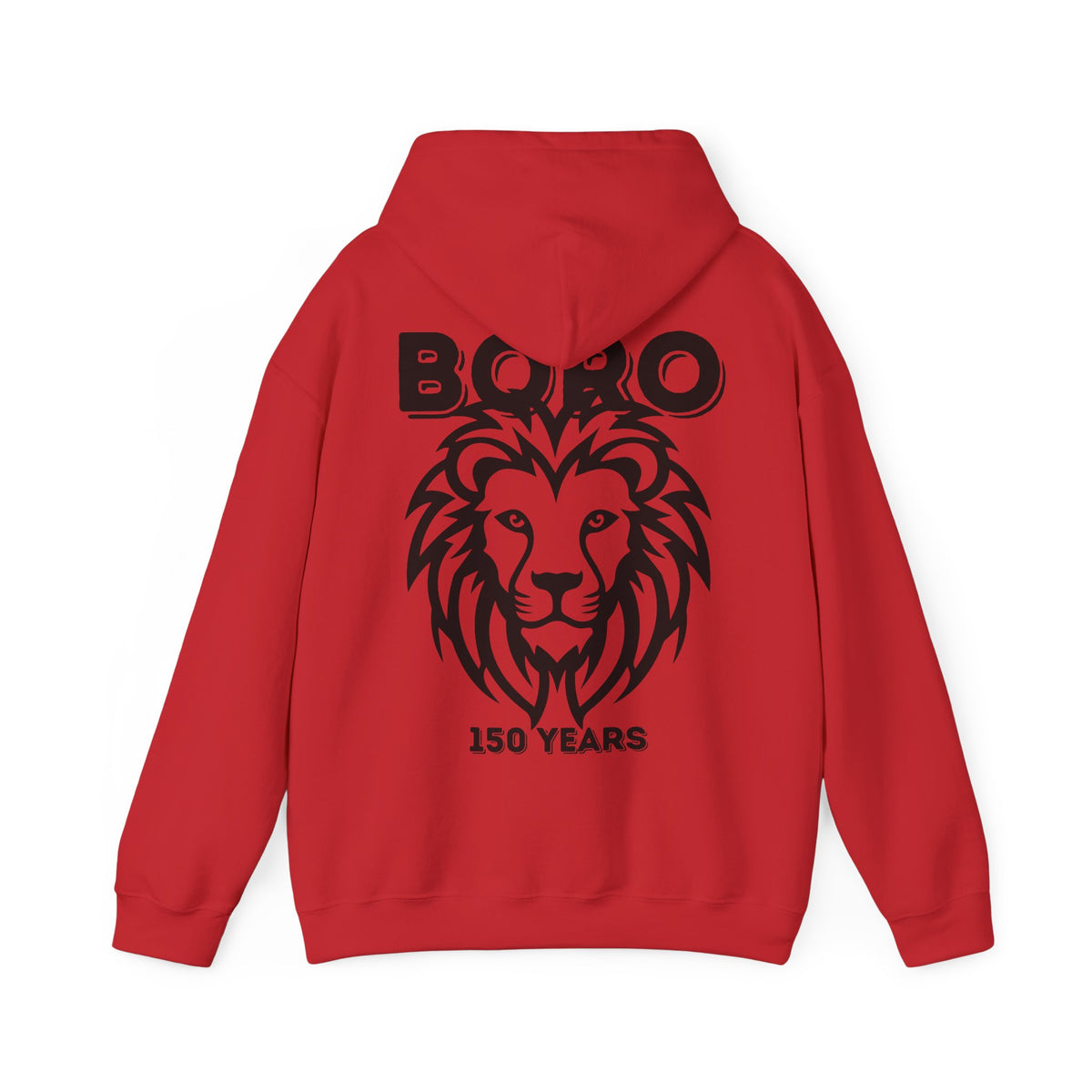BORO BLACK/RED Lion Crest Hoodie — Boro 150 Years Anniversary Hooded Sweatshirt 'back print only'