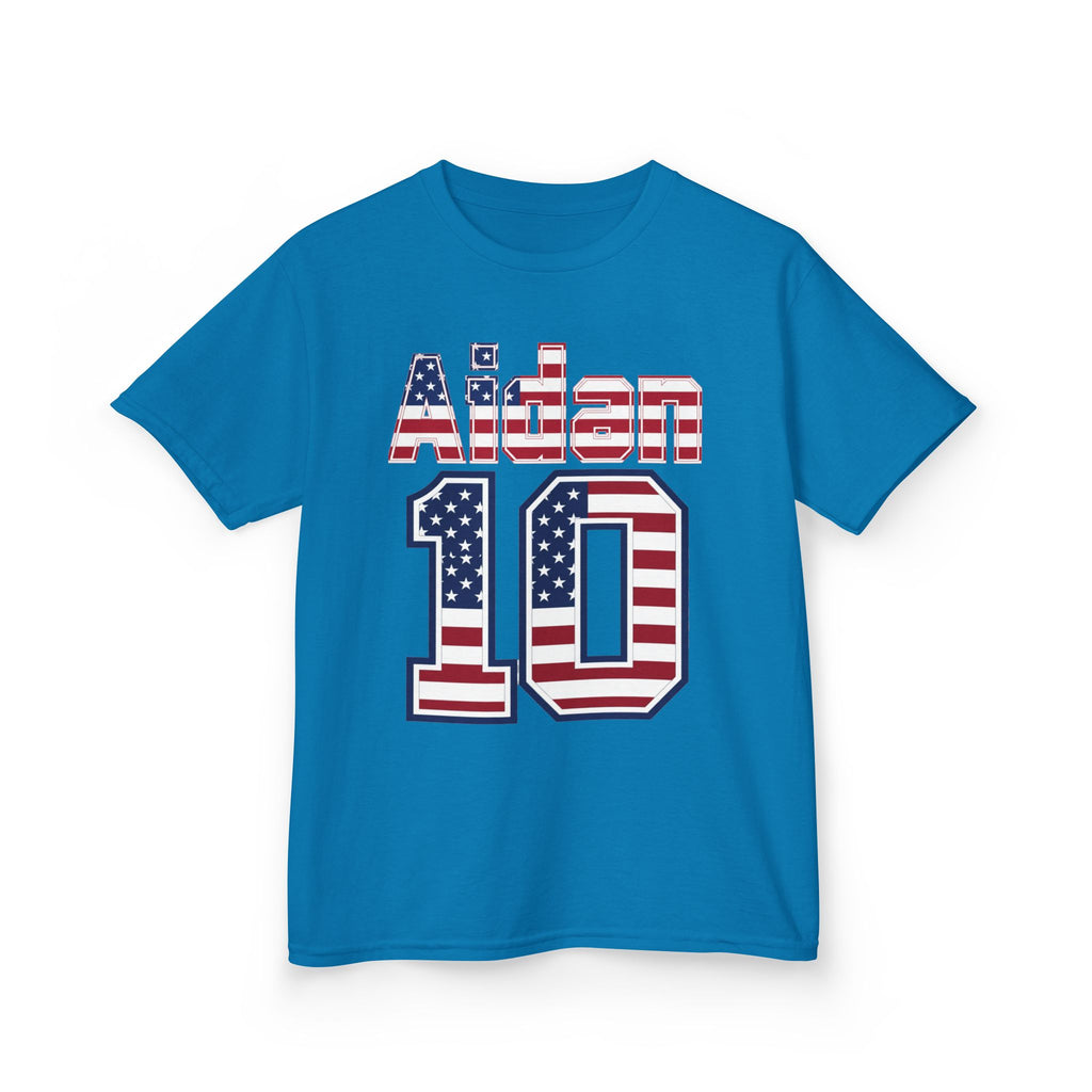 Kids Shirt 'Aiden 10' American Flag BORO Shirt, Aidan Morris is our Number 10 'Front print'