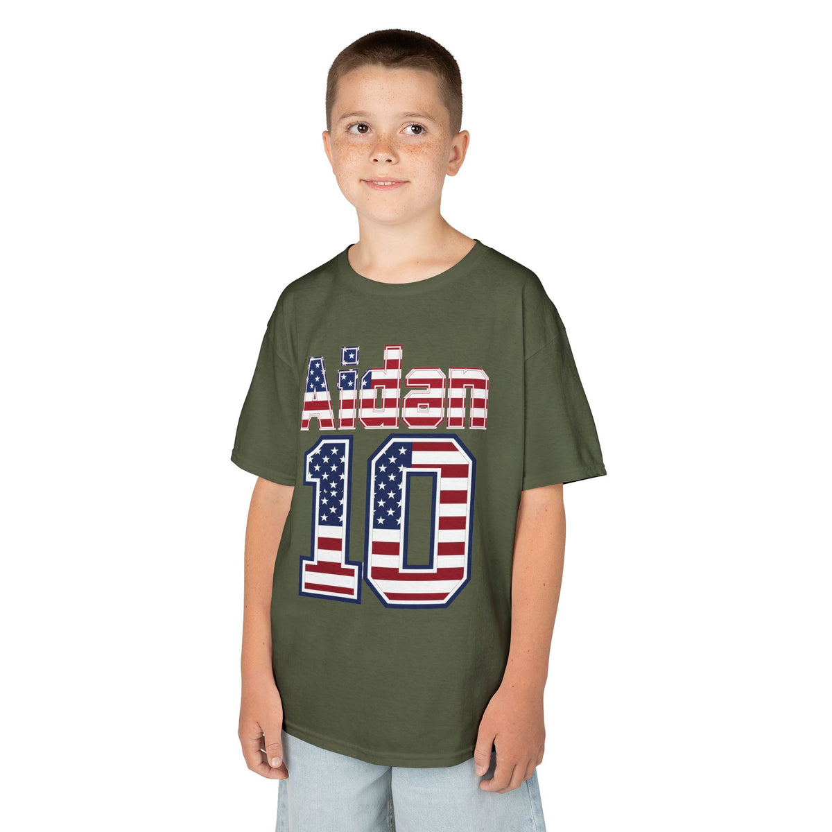 Kids Shirt 'Aiden 10' American Flag BORO Shirt, Aidan Morris is our Number 10 'Front print'