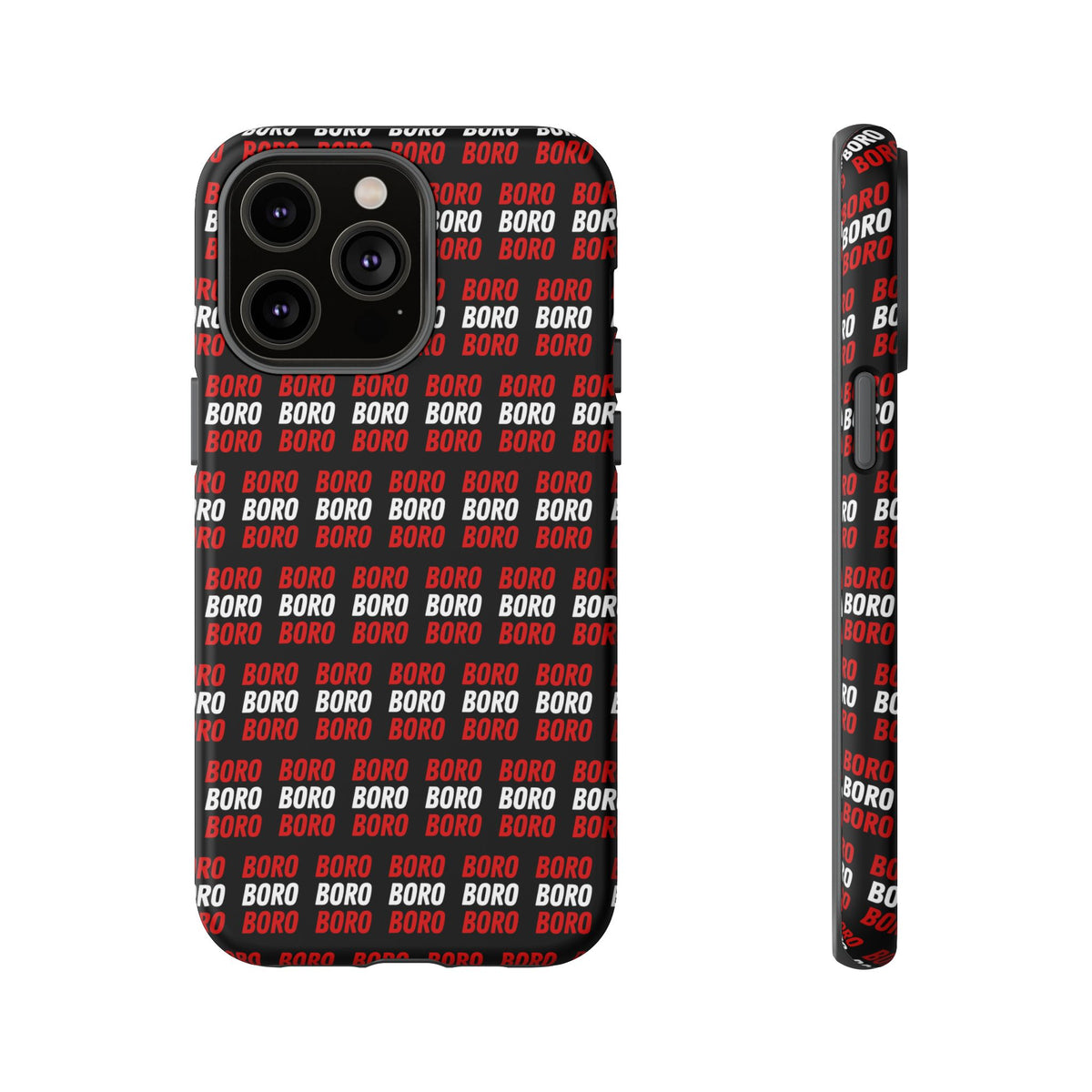 BORO BORO BORO Pattern Phone Case — Bold Red & White Repeating Text Protective Cover
