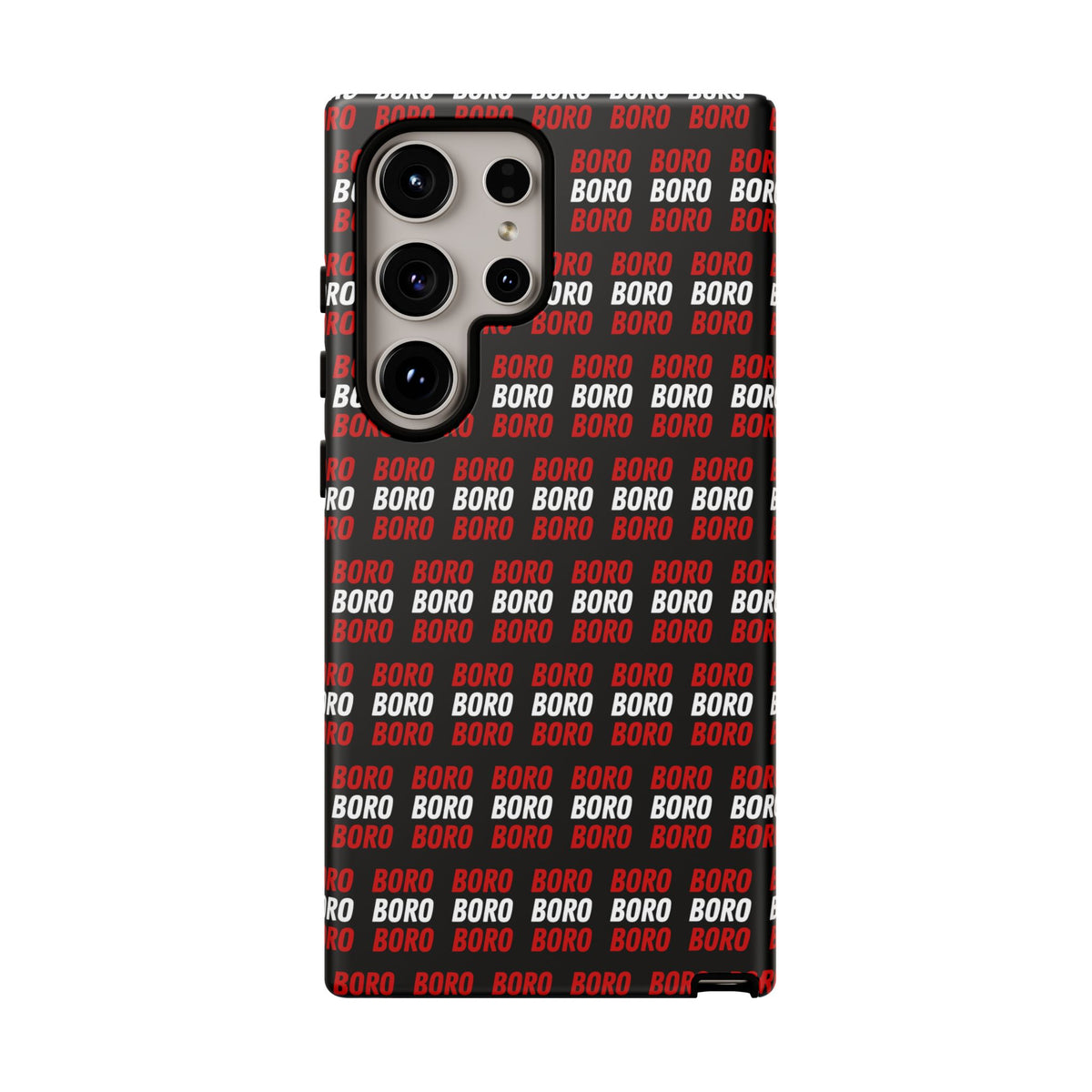 BORO BORO BORO Pattern Phone Case — Bold Red & White Repeating Text Protective Cover