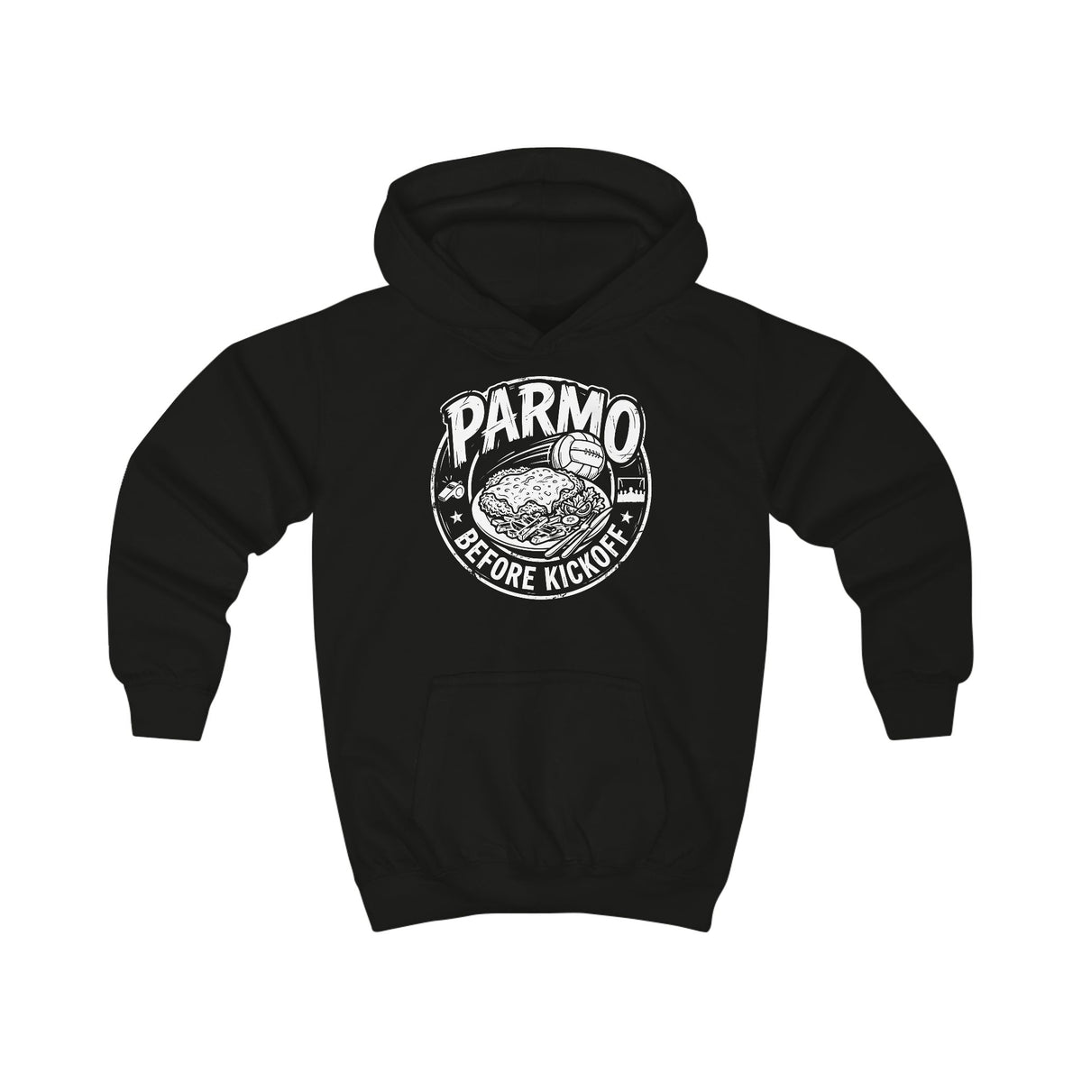 Kids Hoodie - 'Parmo Before Kickoff' Teesside, Boro, Mifddlesbrough, Football Foodie Hoodie