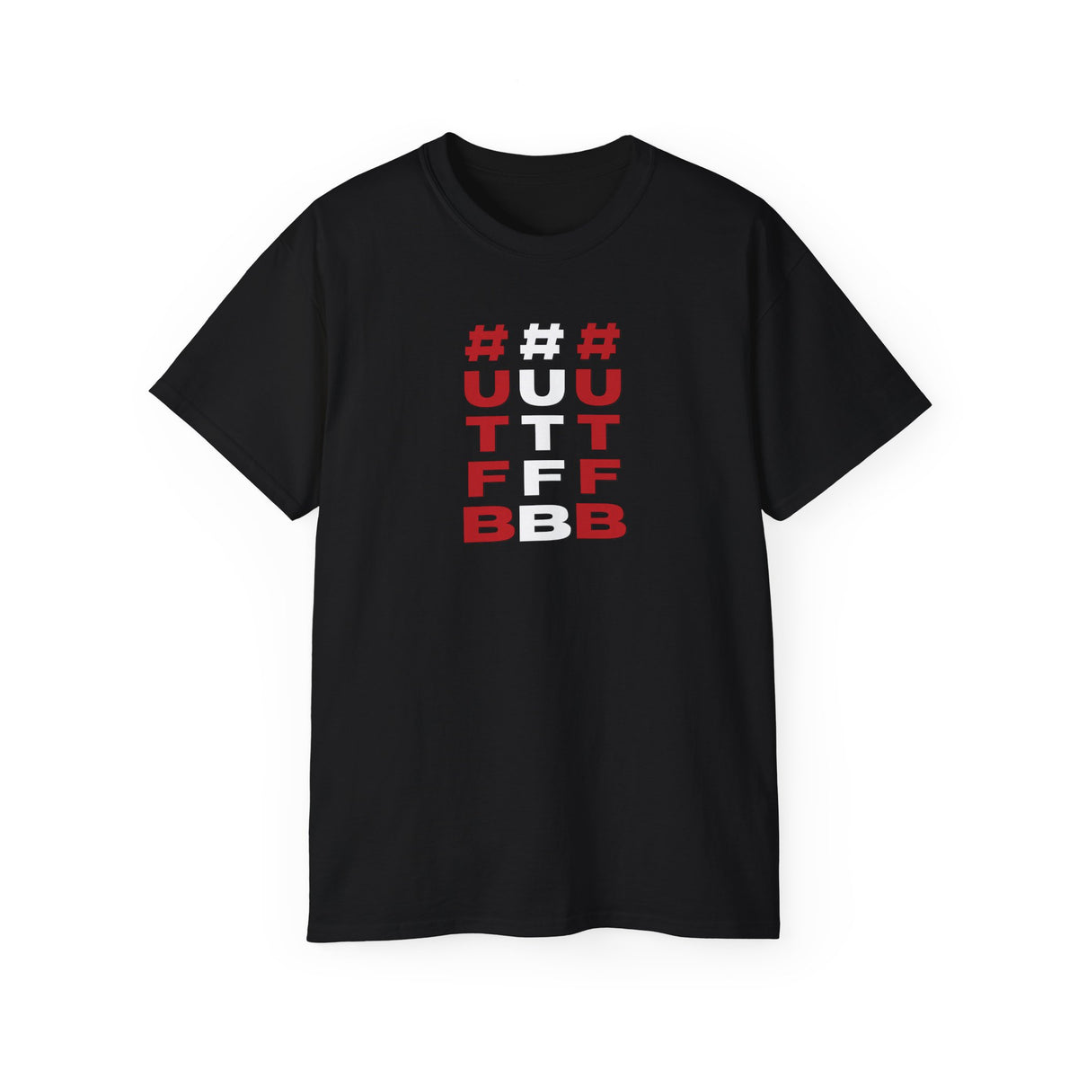 Tripple Vertical '#UTFB' Graphic Tee — Red & White Minimalist Design