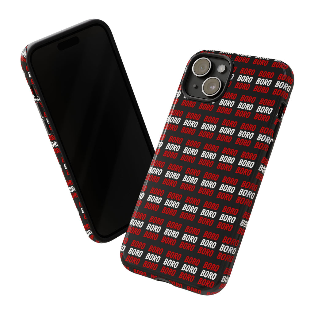BORO BORO BORO Pattern Phone Case — Bold Red & White Repeating Text Protective Cover