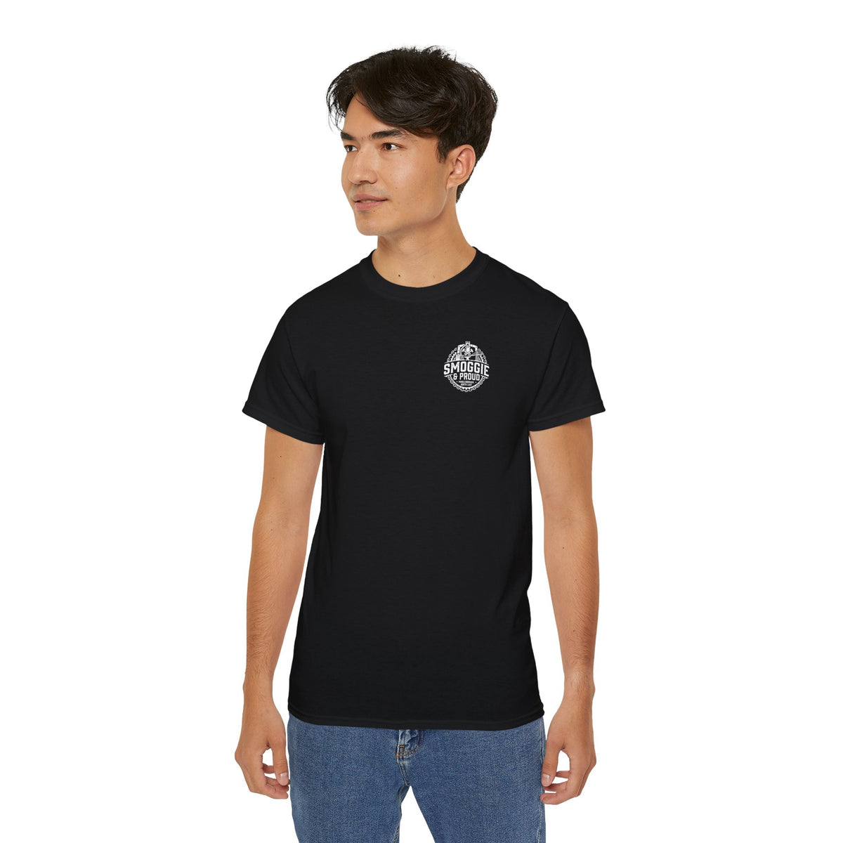 Smoggie & Proud Badge T‑Shirt — Teesside Pride Tee badge graphic
