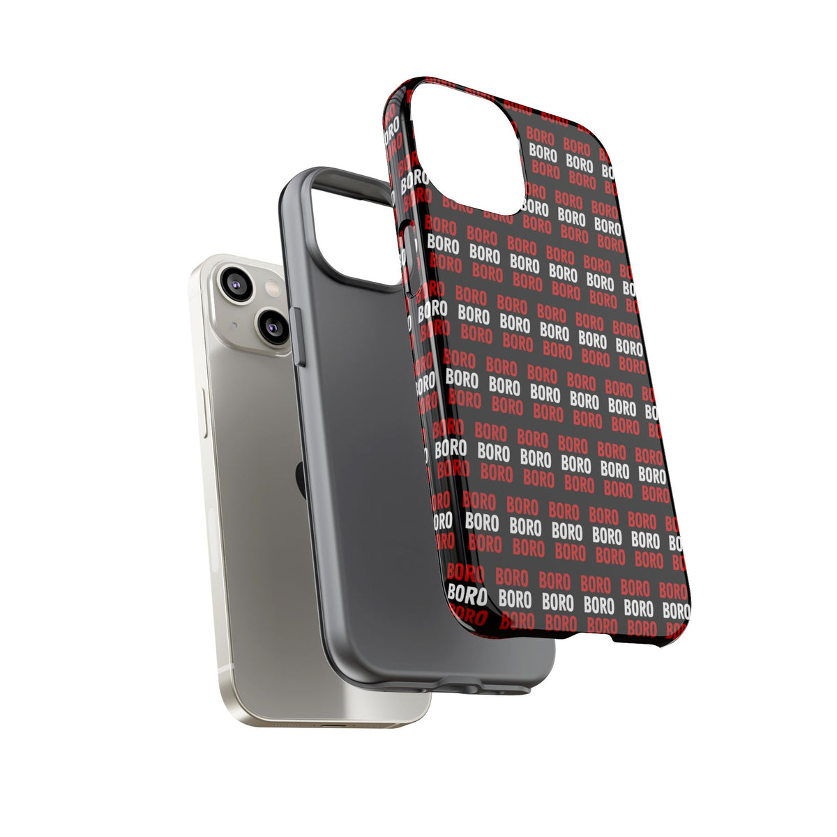 BORO BORO BORO Pattern Phone Case — Bold Red & White Repeating Text Protective Cover
