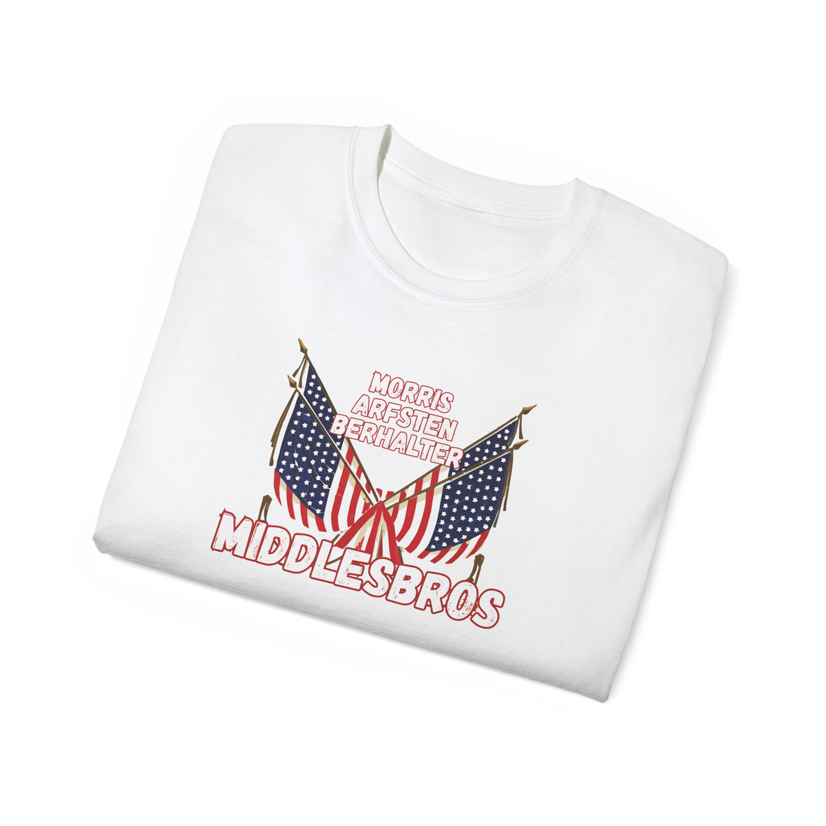 American Flag Graphic Cotton T-Shirt - Morris, Arfsten and Berhalter - Patriotic 'Middlesbros' Tee