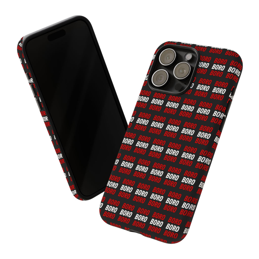 BORO BORO BORO Pattern Phone Case — Bold Red & White Repeating Text Protective Cover