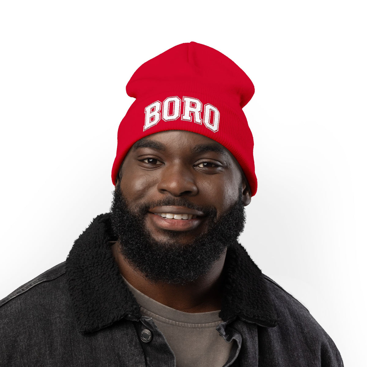 BORO Embroidered Knit Beanie — Vintage College Cuffed Winter Hat