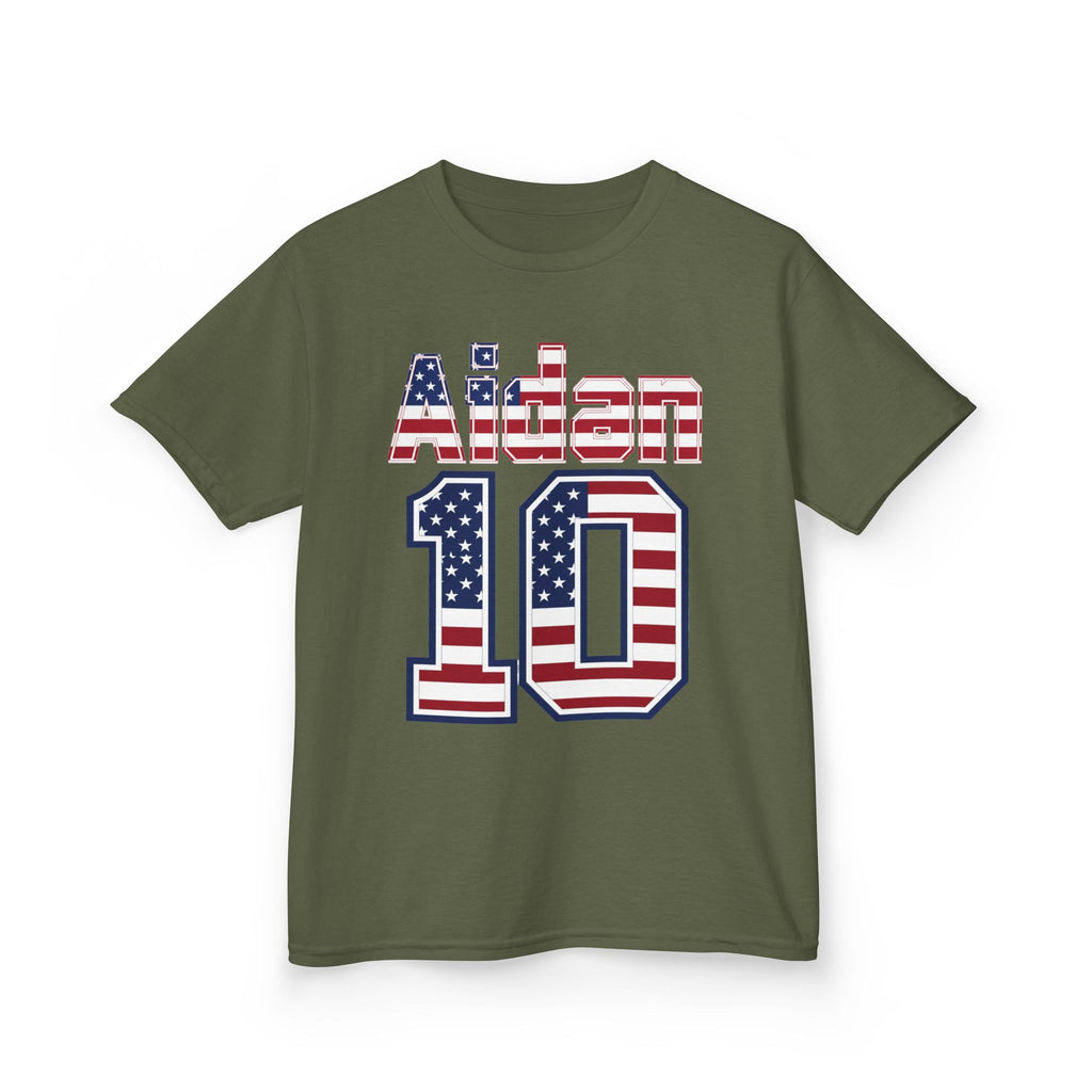 Kids Shirt 'Aiden 10' American Flag BORO Shirt, Aidan Morris is our Number 10 'Front print'