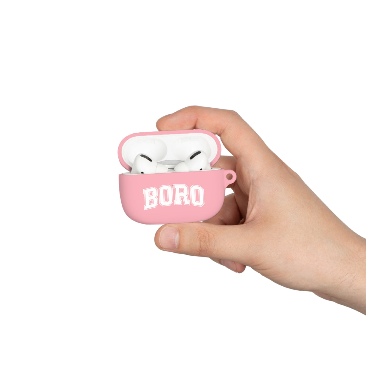 BORO Collegiate AirPods Case Cover — Black Silicone with Carabiner