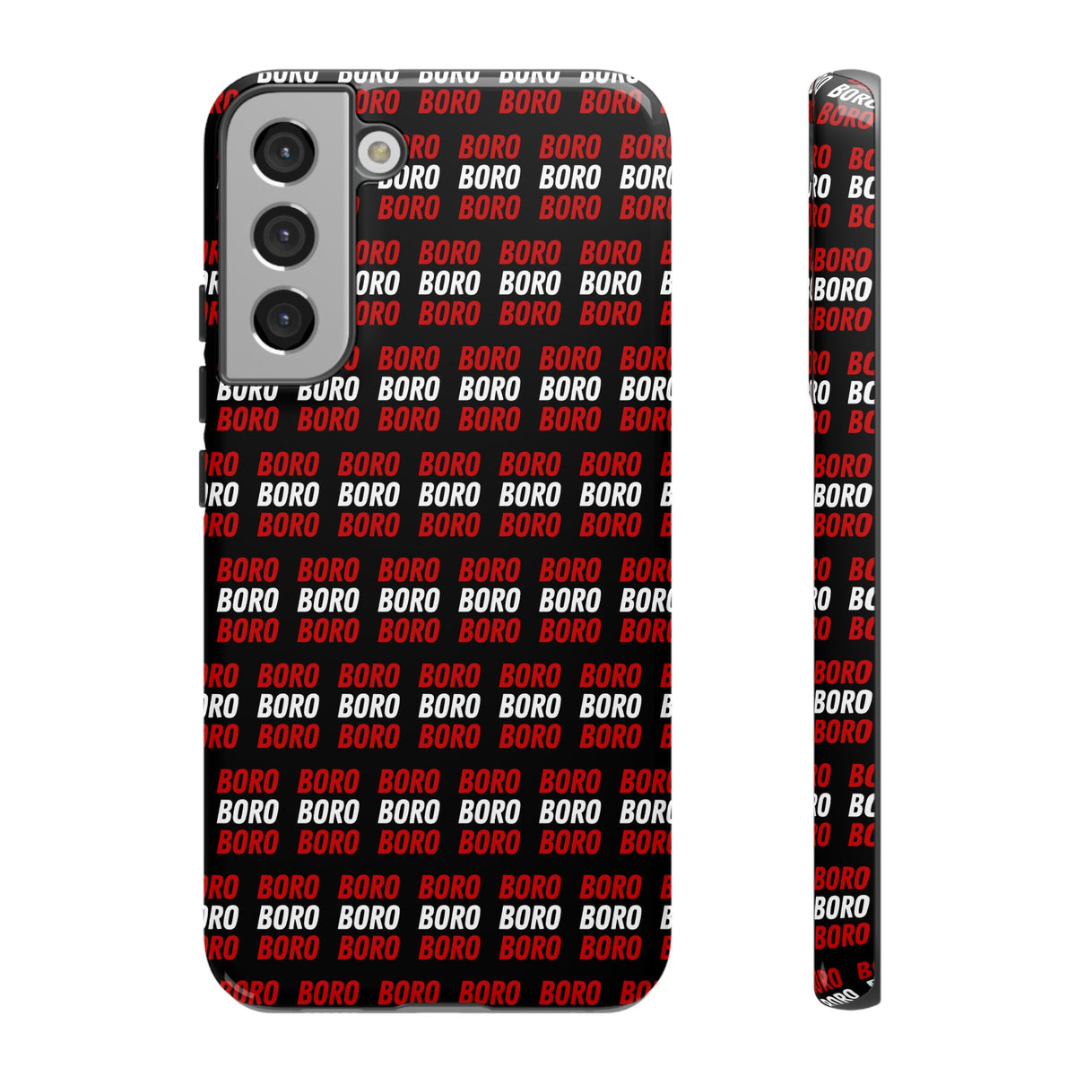 BORO BORO BORO Pattern Phone Case — Bold Red & White Repeating Text Protective Cover