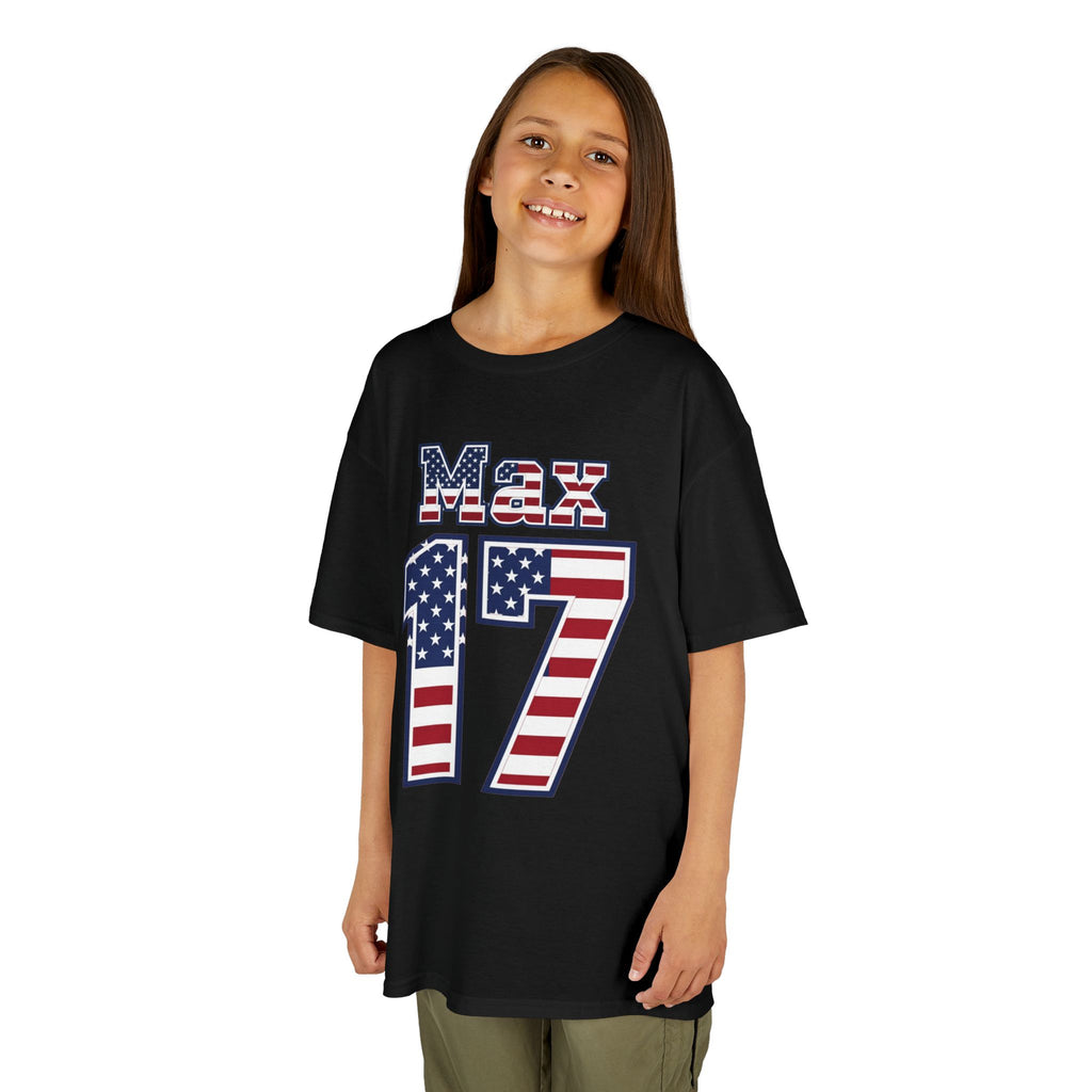 Kids Shirt 'Max 17' American Flag BORO Shirt, Max Arfsten is our Number 17 'Front print'